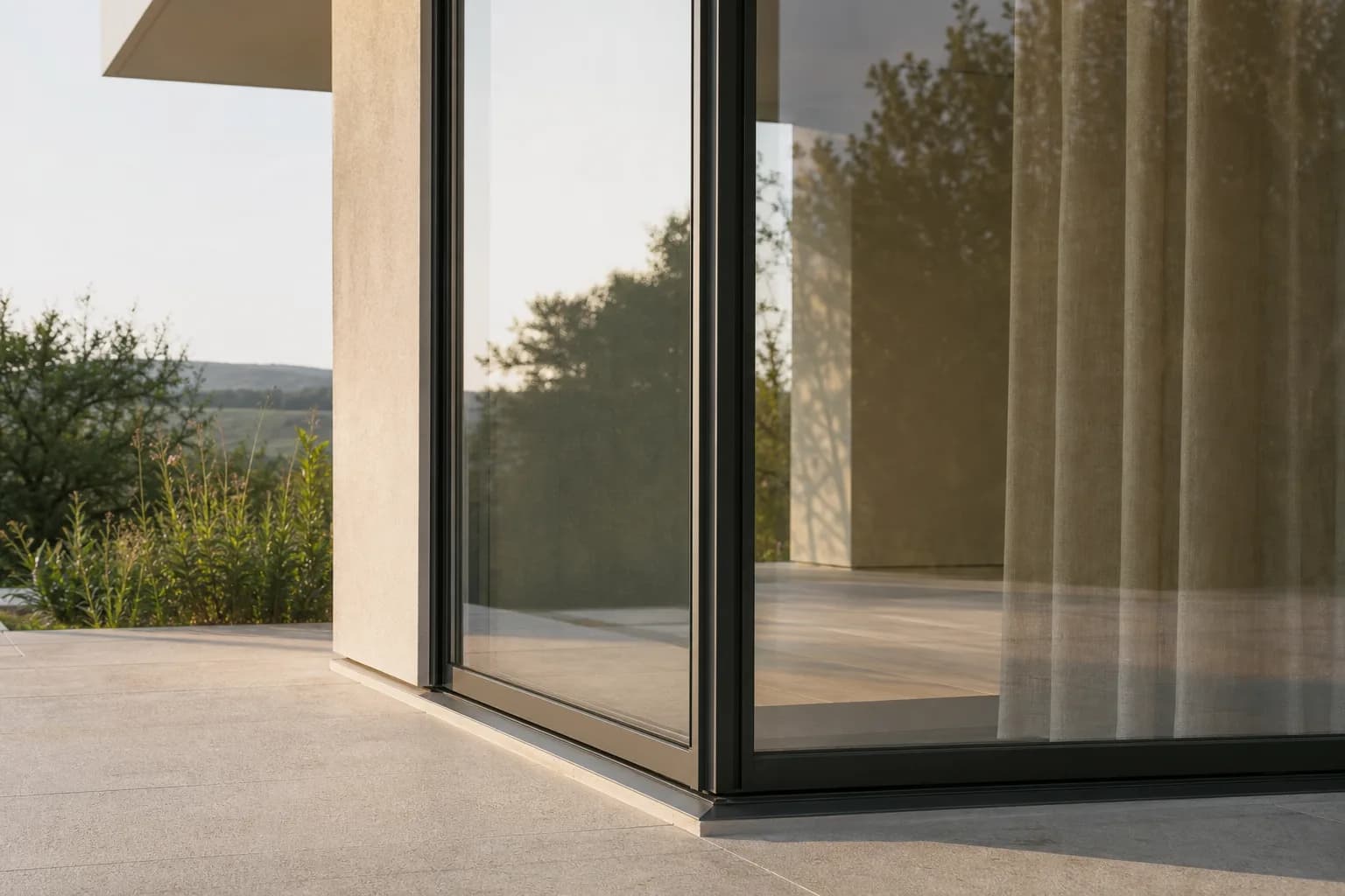 Aluminiumfenster mit schmalem Rahmen und großer Glasfläche