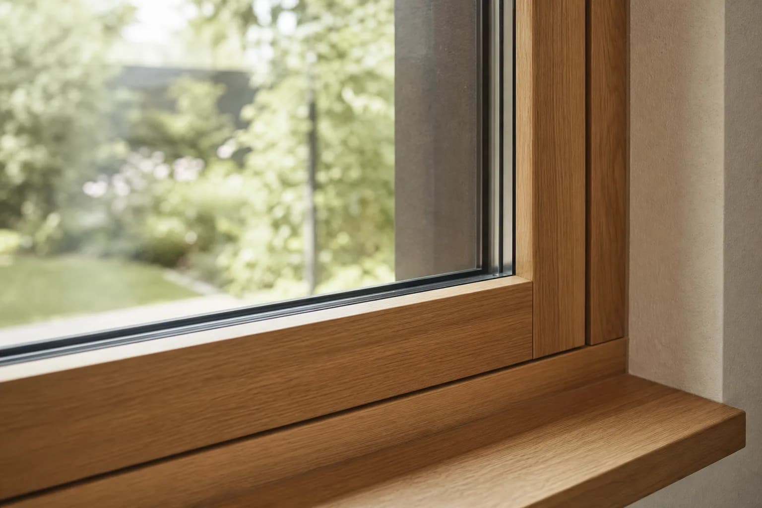 Fensterrahmen mit warmer Dekor-Oberfläche in Holzoptik